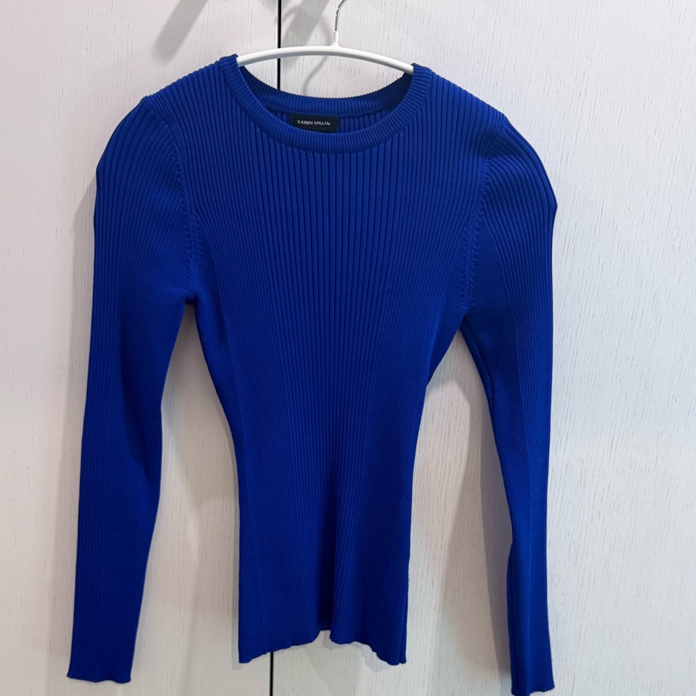Karen Millen Cobalt Blue Ribbed Long-Sleeve Top